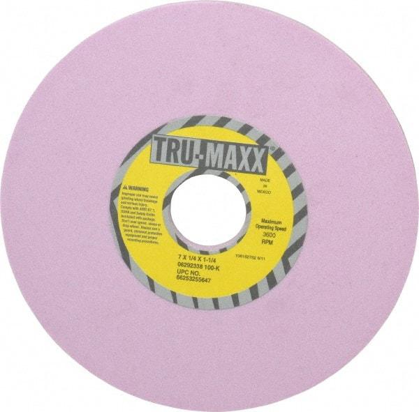 Tru-Maxx - 7" Diam x 1-1/4" Hole x 1/4" Thick, K Hardness, 100 Grit Surface Grinding Wheel - Aluminum Oxide, Type 1, Fine Grade, 3,600 Max RPM, Vitrified Bond, No Recess - Eagle Tool & Supply