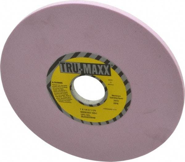Tru-Maxx - 7" Diam x 1-1/4" Hole x 1/4" Thick, I Hardness, 120 Grit Surface Grinding Wheel - Aluminum Oxide, Type 1, Fine Grade, 3,600 Max RPM, Vitrified Bond, No Recess - Eagle Tool & Supply