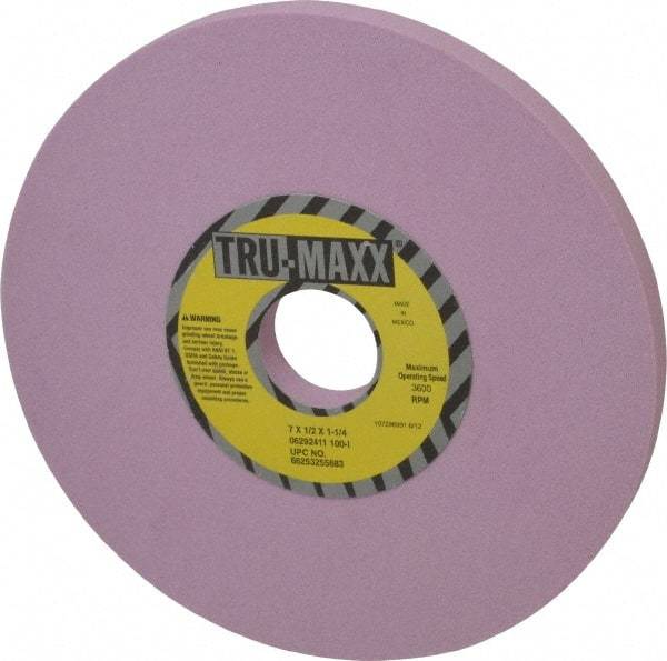 Tru-Maxx - 7" Diam x 1-1/4" Hole x 1/2" Thick, I Hardness, 100 Grit Surface Grinding Wheel - Aluminum Oxide, Type 1, Fine Grade, 3,600 Max RPM, Vitrified Bond, No Recess - Eagle Tool & Supply