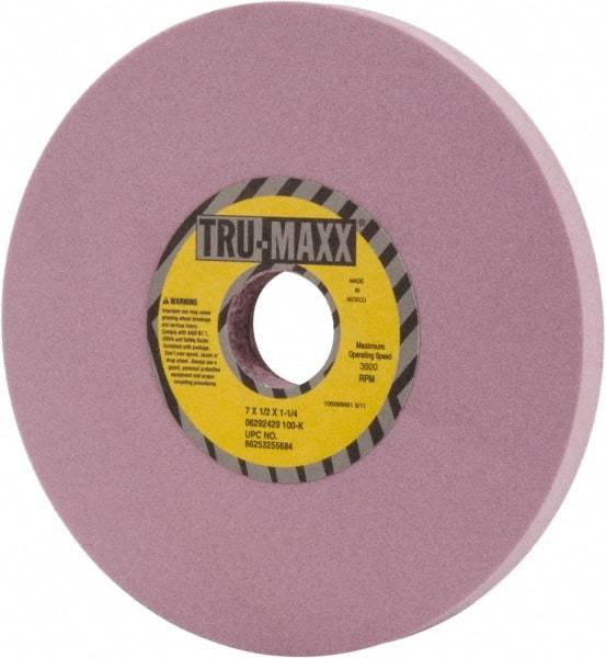 Tru-Maxx - 7" Diam x 1-1/4" Hole x 1/2" Thick, K Hardness, 100 Grit Surface Grinding Wheel - Aluminum Oxide, Type 1, Fine Grade, 3,600 Max RPM, Vitrified Bond, No Recess - Eagle Tool & Supply