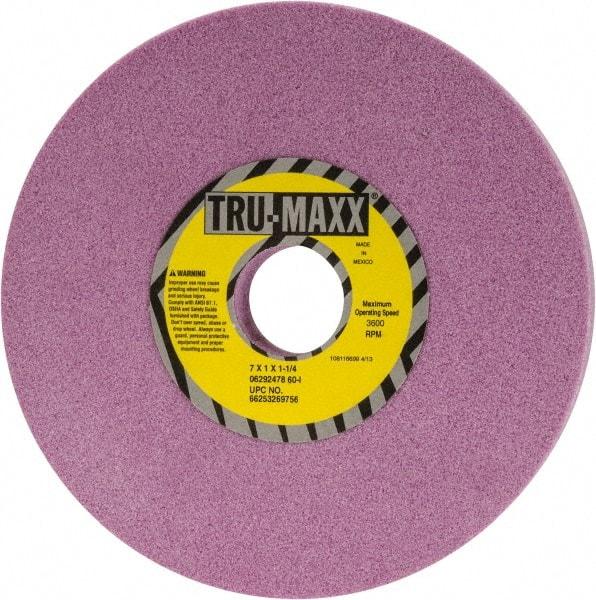 Tru-Maxx - 7" Diam x 1-1/4" Hole x 1" Thick, I Hardness, 60 Grit Surface Grinding Wheel - Aluminum Oxide, Type 1, Medium Grade, 3,600 Max RPM, Vitrified Bond, No Recess - Eagle Tool & Supply