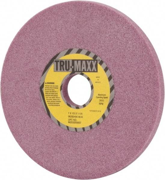 Tru-Maxx - 7" Diam x 1-1/4" Hole x 1/2" Thick, K Hardness, 46 Grit Surface Grinding Wheel - Aluminum Oxide, Type 1, Coarse Grade, 3,600 Max RPM, Vitrified Bond, No Recess - Eagle Tool & Supply
