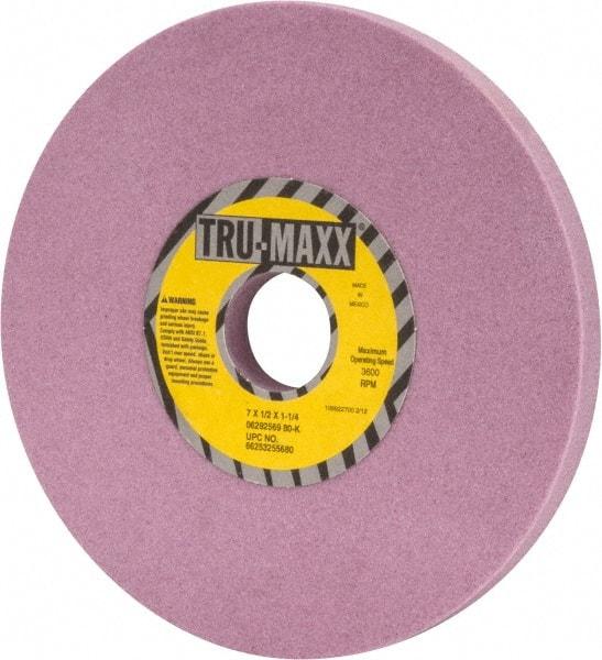 Tru-Maxx - 7" Diam x 1-1/4" Hole x 1/2" Thick, K Hardness, 80 Grit Surface Grinding Wheel - Aluminum Oxide, Type 1, Medium Grade, 3,600 Max RPM, Vitrified Bond, No Recess - Eagle Tool & Supply