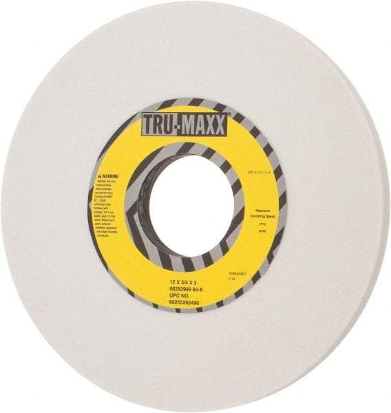 Tru-Maxx - 12" Diam x 3" Hole x 3/4" Thick, K Hardness, 60 Grit Surface Grinding Wheel - Aluminum Oxide, Type 1, Medium Grade, 2,705 Max RPM, Vitrified Bond, No Recess - Eagle Tool & Supply