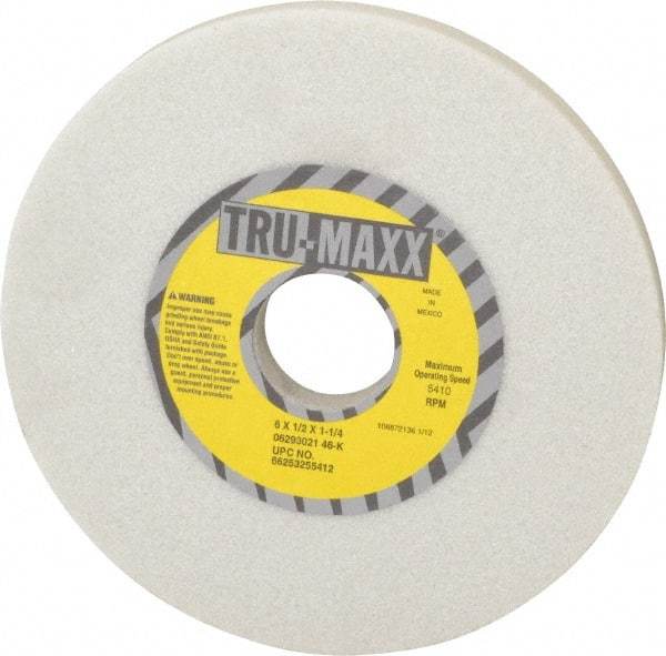 Tru-Maxx - 6" Diam x 1-1/4" Hole x 1/2" Thick, K Hardness, 46 Grit Surface Grinding Wheel - Aluminum Oxide, Type 1, Coarse Grade, 5,410 Max RPM, Vitrified Bond, No Recess - Eagle Tool & Supply