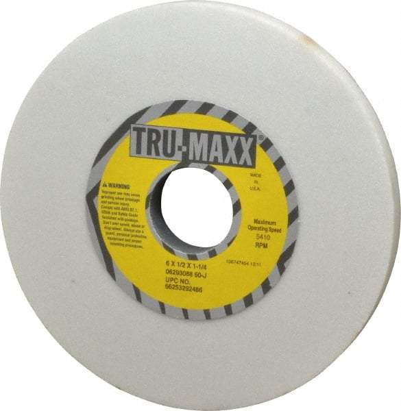 Tru-Maxx - 6" Diam x 1-1/4" Hole x 1/2" Thick, J Hardness, 60 Grit Surface Grinding Wheel - Aluminum Oxide, Type 1, Medium Grade, 5,410 Max RPM, Vitrified Bond, No Recess - Eagle Tool & Supply