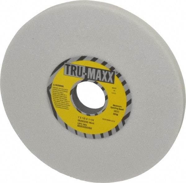 Tru-Maxx - 7" Diam x 1-1/4" Hole x 1/2" Thick, H Hardness, 46 Grit Surface Grinding Wheel - Aluminum Oxide, Type 1, Coarse Grade, 3,600 Max RPM, Vitrified Bond, No Recess - Eagle Tool & Supply