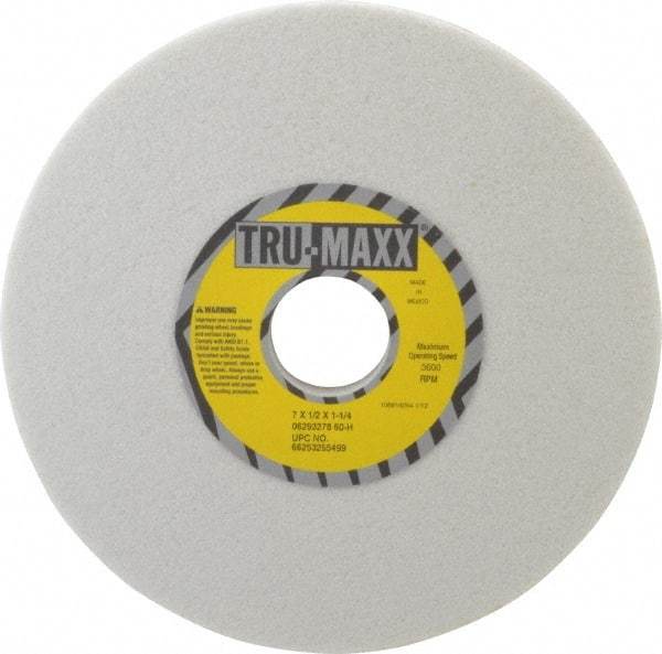 Tru-Maxx - 7" Diam x 1-1/4" Hole x 1/2" Thick, H Hardness, 60 Grit Surface Grinding Wheel - Aluminum Oxide, Type 1, Medium Grade, 3,600 Max RPM, Vitrified Bond, No Recess - Eagle Tool & Supply