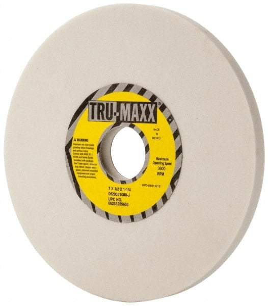 Tru-Maxx - 7" Diam x 1-1/4" Hole x 1/2" Thick, J Hardness, 80 Grit Surface Grinding Wheel - Aluminum Oxide, Type 1, Medium Grade, 3,600 Max RPM, Vitrified Bond, No Recess - Eagle Tool & Supply