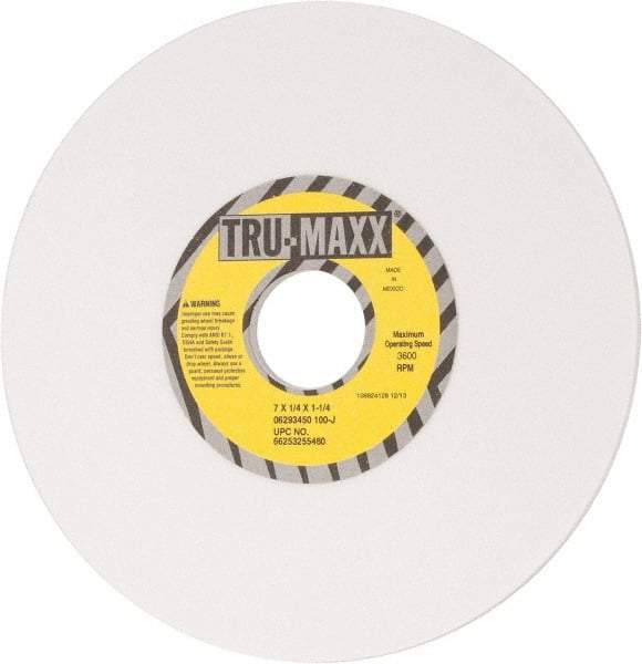 Tru-Maxx - 7" Diam x 1-1/4" Hole x 1/4" Thick, J Hardness, 100 Grit Surface Grinding Wheel - Aluminum Oxide, Type 1, Fine Grade, 3,600 Max RPM, Vitrified Bond, No Recess - Eagle Tool & Supply