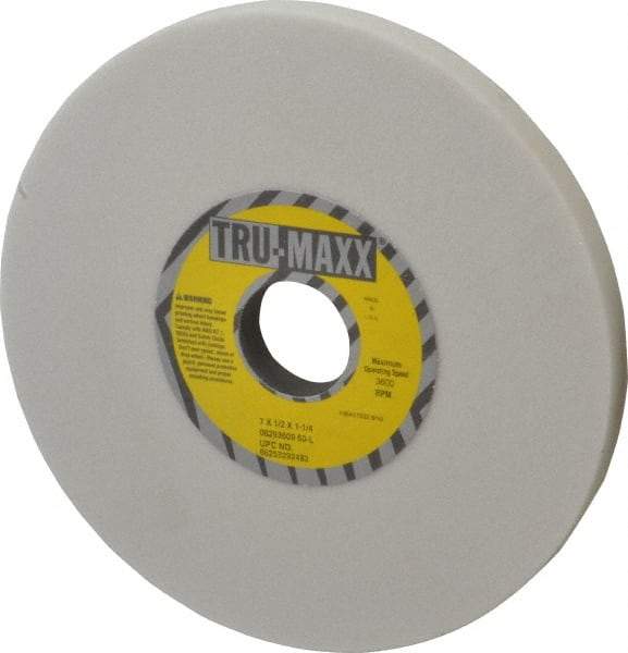 Tru-Maxx - 7" Diam x 1-1/4" Hole x 1/2" Thick, L Hardness, 60 Grit Surface Grinding Wheel - Aluminum Oxide, Type 1, Medium Grade, 3,600 Max RPM, Vitrified Bond, No Recess - Eagle Tool & Supply