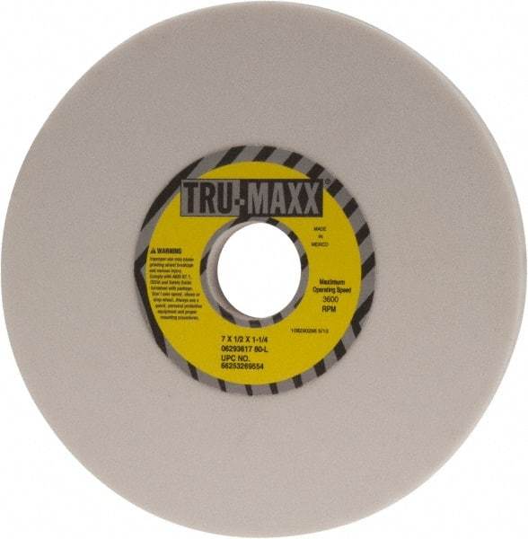 Tru-Maxx - 7" Diam x 1-1/4" Hole x 1/2" Thick, L Hardness, 80 Grit Surface Grinding Wheel - Aluminum Oxide, Type 1, Medium Grade, 3,600 Max RPM, Vitrified Bond, No Recess - Eagle Tool & Supply