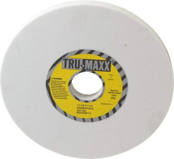 Tru-Maxx - 7" Diam x 1-1/4" Hole x 1/2" Thick, K Hardness, 120 Grit Surface Grinding Wheel - Aluminum Oxide, Type 1, Fine Grade, 3,600 Max RPM, Vitrified Bond, No Recess - Eagle Tool & Supply