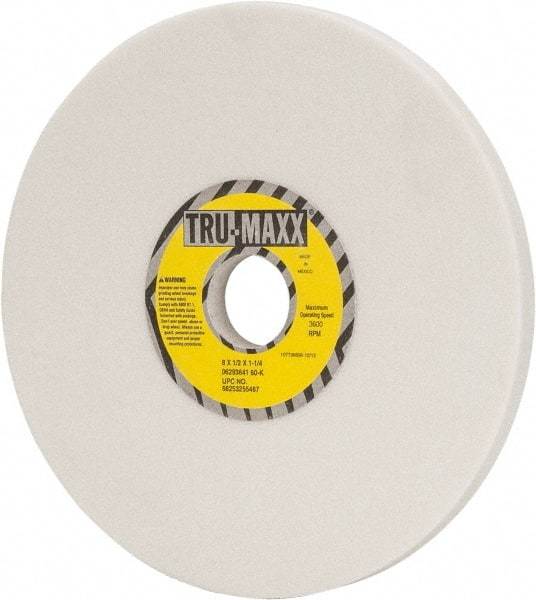 Tru-Maxx - 8" Diam x 1-1/4" Hole x 1/2" Thick, K Hardness, 60 Grit Surface Grinding Wheel - Aluminum Oxide, Type 1, Medium Grade, 3,600 Max RPM, Vitrified Bond, No Recess - Eagle Tool & Supply