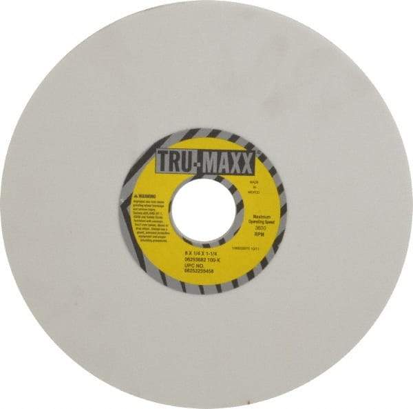 Tru-Maxx - 8" Diam x 1-1/4" Hole x 1/4" Thick, K Hardness, 100 Grit Surface Grinding Wheel - Aluminum Oxide, Type 1, Fine Grade, 3,600 Max RPM, Vitrified Bond, No Recess - Eagle Tool & Supply