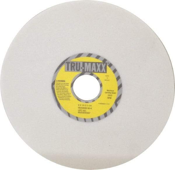Tru-Maxx - 8" Diam x 1-1/4" Hole x 1/4" Thick, K Hardness, 60 Grit Surface Grinding Wheel - Aluminum Oxide, Type 1, Medium Grade, 3,600 Max RPM, Vitrified Bond, No Recess - Eagle Tool & Supply