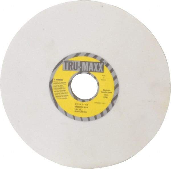 Tru-Maxx - 8" Diam x 1-1/4" Hole x 1/4" Thick, K Hardness, 80 Grit Surface Grinding Wheel - Aluminum Oxide, Type 1, Medium Grade, 3,600 Max RPM, Vitrified Bond, No Recess - Eagle Tool & Supply