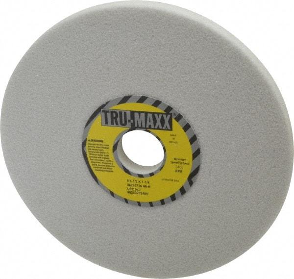 Tru-Maxx - 8" Diam x 1-1/4" Hole x 1/2" Thick, H Hardness, 46 Grit Surface Grinding Wheel - Aluminum Oxide, Type 1, Coarse Grade, 3,105 Max RPM, Vitrified Bond, No Recess - Eagle Tool & Supply