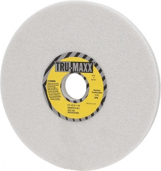 Tru-Maxx - 8" Diam x 1-1/4" Hole x 1/2" Thick, I Hardness, 46 Grit Surface Grinding Wheel - Aluminum Oxide, Type 1, Coarse Grade, 3,105 Max RPM, Vitrified Bond, No Recess - Eagle Tool & Supply