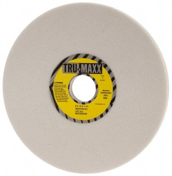 Tru-Maxx - 8" Diam x 1-1/4" Hole x 1/2" Thick, I Hardness, 60 Grit Surface Grinding Wheel - Aluminum Oxide, Type 1, Medium Grade, 3,600 Max RPM, Vitrified Bond, No Recess - Eagle Tool & Supply