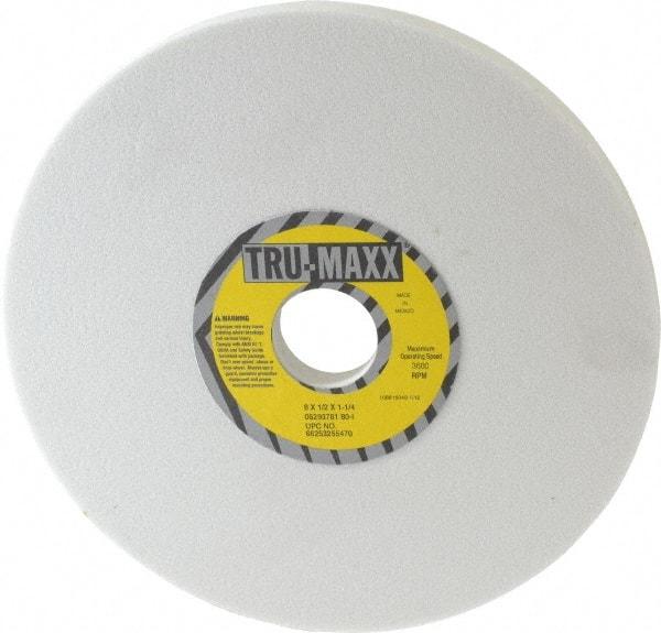 Tru-Maxx - 8" Diam x 1-1/4" Hole x 1/2" Thick, I Hardness, 80 Grit Surface Grinding Wheel - Aluminum Oxide, Type 1, Medium Grade, 3,600 Max RPM, Vitrified Bond, No Recess - Eagle Tool & Supply