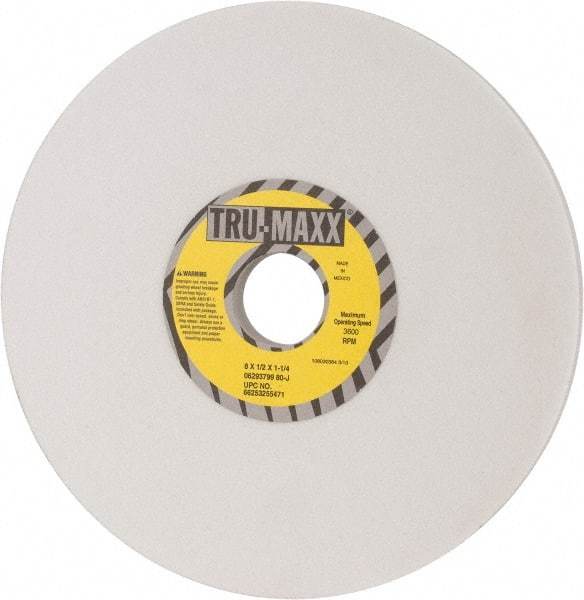 Tru-Maxx - 8" Diam x 1-1/4" Hole x 1/2" Thick, J Hardness, 80 Grit Surface Grinding Wheel - Aluminum Oxide, Type 1, Medium Grade, 3,600 Max RPM, Vitrified Bond, No Recess - Eagle Tool & Supply