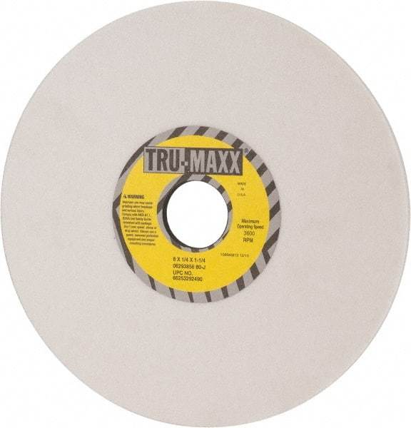 Tru-Maxx - 8" Diam x 1-1/4" Hole x 1/4" Thick, J Hardness, 80 Grit Surface Grinding Wheel - Aluminum Oxide, Type 1, Medium Grade, 3,600 Max RPM, Vitrified Bond, No Recess - Eagle Tool & Supply