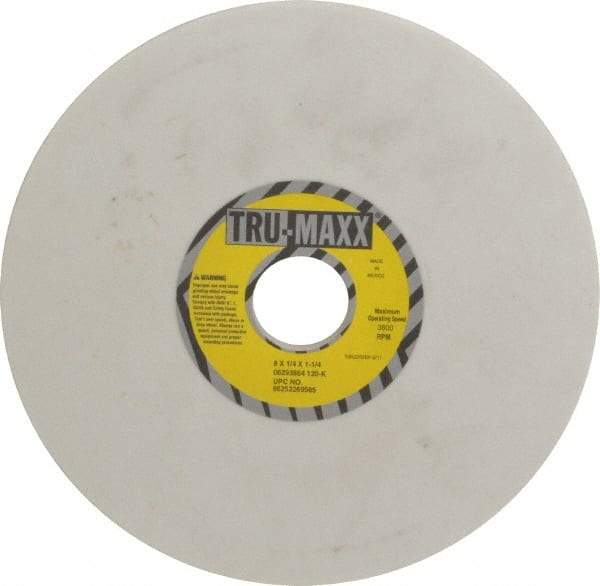 Tru-Maxx - 8" Diam x 1-1/4" Hole x 1/4" Thick, K Hardness, 120 Grit Surface Grinding Wheel - Aluminum Oxide, Type 1, Fine Grade, 3,600 Max RPM, Vitrified Bond, No Recess - Eagle Tool & Supply