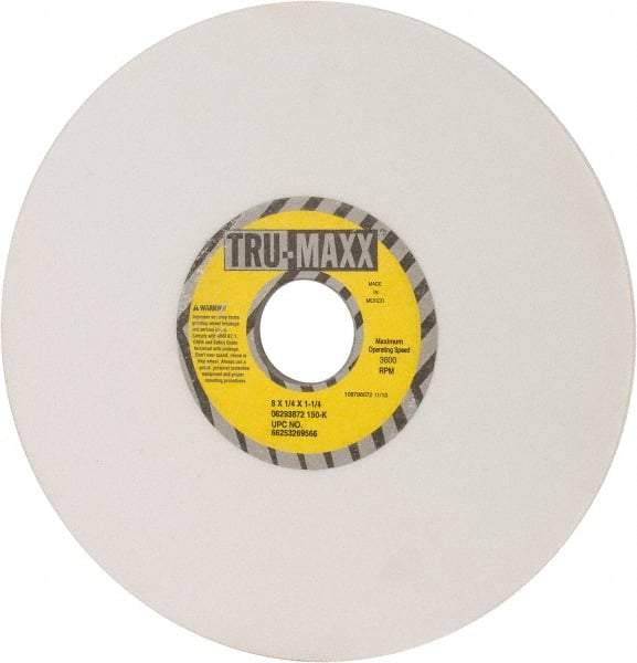 Tru-Maxx - 8" Diam x 1-1/4" Hole x 1/4" Thick, K Hardness, 150 Grit Surface Grinding Wheel - Aluminum Oxide, Type 1, Very Fine Grade, 3,600 Max RPM, Vitrified Bond, No Recess - Eagle Tool & Supply