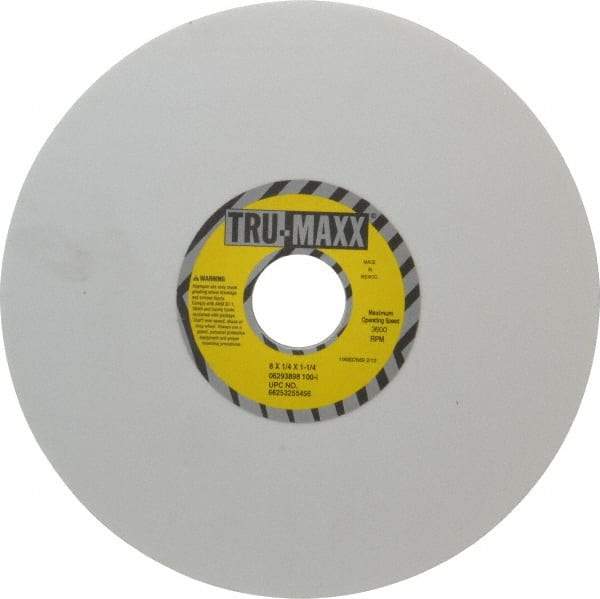 Tru-Maxx - 8" Diam x 1-1/4" Hole x 1/4" Thick, I Hardness, 100 Grit Surface Grinding Wheel - Aluminum Oxide, Type 1, Fine Grade, 3,600 Max RPM, Vitrified Bond, No Recess - Eagle Tool & Supply