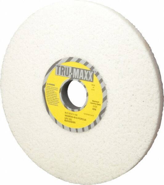 Tru-Maxx - 8" Diam x 1-1/4" Hole x 1/2" Thick, G Hardness, 46 Grit Surface Grinding Wheel - Aluminum Oxide, Type 1, Coarse Grade, 3,105 Max RPM, Vitrified Bond, No Recess - Eagle Tool & Supply