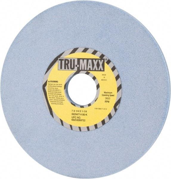 Tru-Maxx - 7" Diam x 1-1/4" Hole x 1/4" Thick, K Hardness, 80 Grit Surface Grinding Wheel - Ceramic, Type 1, Medium Grade, 3,600 Max RPM, Vitrified Bond, No Recess - Eagle Tool & Supply