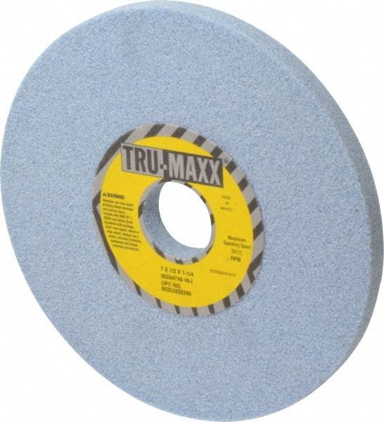 Tru-Maxx - 7" Diam x 1-1/4" Hole x 1/2" Thick, I Hardness, 46 Grit Surface Grinding Wheel - Ceramic, Type 1, Coarse Grade, 3,600 Max RPM, Vitrified Bond, No Recess - Eagle Tool & Supply