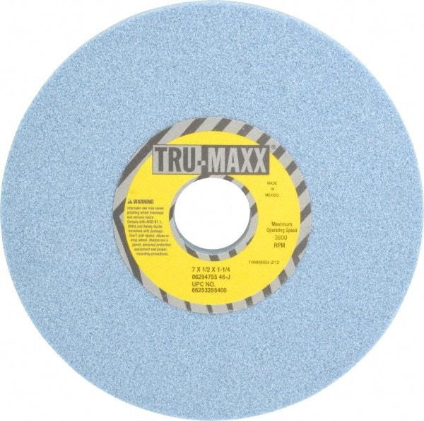 Tru-Maxx - 7" Diam x 1-1/4" Hole x 1/2" Thick, J Hardness, 46 Grit Surface Grinding Wheel - Ceramic, Type 1, Coarse Grade, 3,600 Max RPM, Vitrified Bond, No Recess - Eagle Tool & Supply