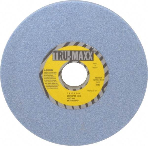 Tru-Maxx - 7" Diam x 1-1/4" Hole x 1/2" Thick, K Hardness, 46 Grit Surface Grinding Wheel - Ceramic, Type 1, Coarse Grade, 3,600 Max RPM, Vitrified Bond, No Recess - Eagle Tool & Supply