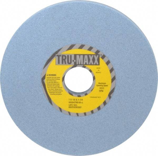 Tru-Maxx - 7" Diam x 1-1/4" Hole x 1/2" Thick, J Hardness, 60 Grit Surface Grinding Wheel - Ceramic, Type 1, Medium Grade, 3,600 Max RPM, Vitrified Bond, No Recess - Eagle Tool & Supply