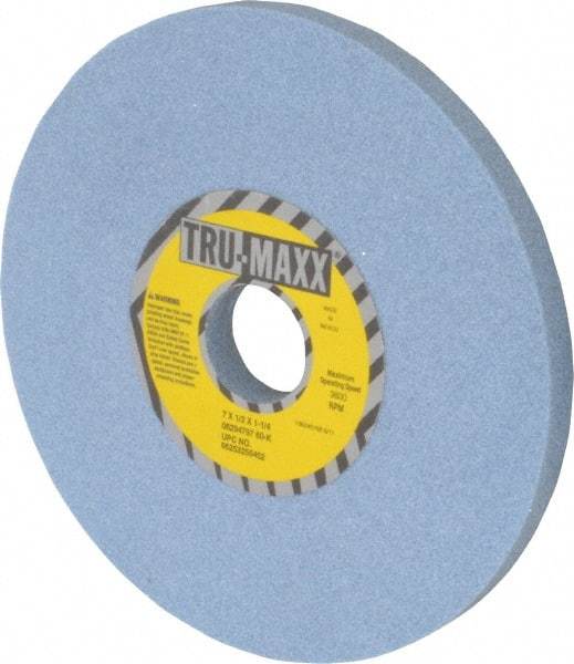 Tru-Maxx - 7" Diam x 1-1/4" Hole x 1/2" Thick, K Hardness, 60 Grit Surface Grinding Wheel - Ceramic, Type 1, Medium Grade, 3,600 Max RPM, Vitrified Bond, No Recess - Eagle Tool & Supply