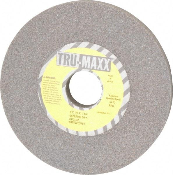 Tru-Maxx - 6" Diam x 1-1/4" Hole x 1/2" Thick, K Hardness, 60 Grit Surface Grinding Wheel - Aluminum Oxide, Type 1, Medium Grade, 5,410 Max RPM, Vitrified Bond, No Recess - Eagle Tool & Supply