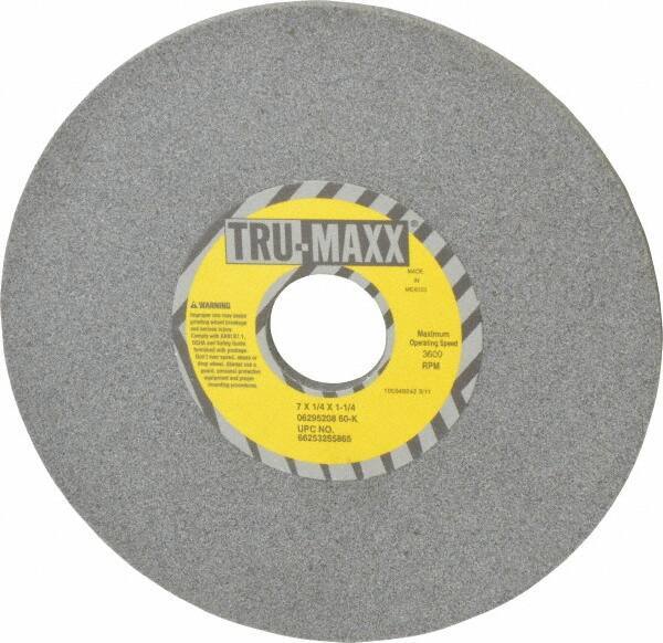 Tru-Maxx - 7" Diam x 1-1/4" Hole x 1/4" Thick, K Hardness, 60 Grit Surface Grinding Wheel - Aluminum Oxide, Type 1, Medium Grade, 3,600 Max RPM, Vitrified Bond, No Recess - Eagle Tool & Supply