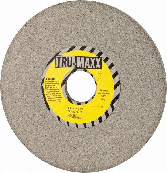 Tru-Maxx - 7" Diam x 1-1/4" Hole x 1/4" Thick, J Hardness, 100 Grit Surface Grinding Wheel - Aluminum Oxide, Type 1, Fine Grade, 3,600 Max RPM, Vitrified Bond, No Recess - Eagle Tool & Supply