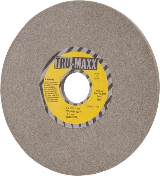 Tru-Maxx - 7" Diam x 1-1/4" Hole x 1/4" Thick, K Hardness, 120 Grit Surface Grinding Wheel - Aluminum Oxide, Type 1, Fine Grade, 3,600 Max RPM, Vitrified Bond, No Recess - Eagle Tool & Supply