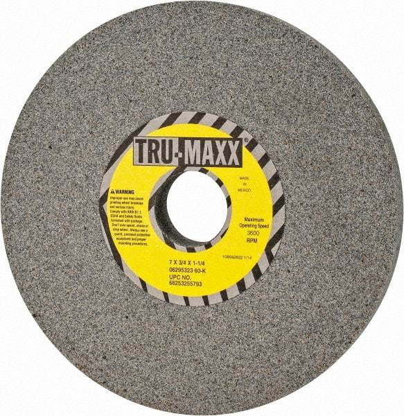 Tru-Maxx - 7" Diam x 1-1/4" Hole x 3/4" Thick, K Hardness, 60 Grit Surface Grinding Wheel - Aluminum Oxide, Type 1, Medium Grade, 3,600 Max RPM, Vitrified Bond, No Recess - Eagle Tool & Supply