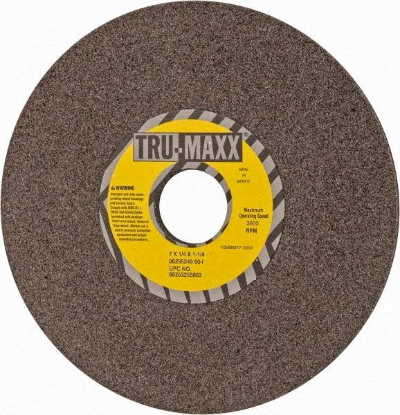 Tru-Maxx - 7" Diam x 1-1/4" Hole x 1/4" Thick, I Hardness, 60 Grit Surface Grinding Wheel - Aluminum Oxide, Type 1, Medium Grade, 3,600 Max RPM, Vitrified Bond, No Recess - Eagle Tool & Supply