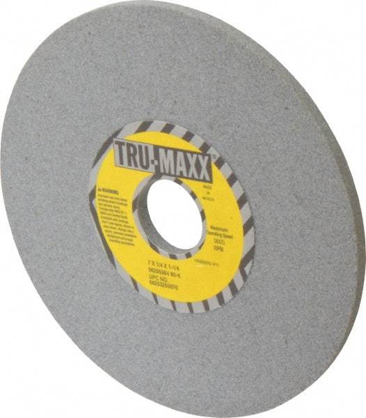 Tru-Maxx - 7" Diam x 1-1/4" Hole x 1/4" Thick, K Hardness, 80 Grit Surface Grinding Wheel - Aluminum Oxide, Type 1, Medium Grade, 3,600 Max RPM, Vitrified Bond, No Recess - Eagle Tool & Supply