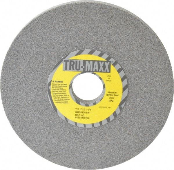 Tru-Maxx - 7" Diam x 1-1/4" Hole x 1/2" Thick, I Hardness, 80 Grit Surface Grinding Wheel - Aluminum Oxide, Type 1, Medium Grade, 3,600 Max RPM, Vitrified Bond, No Recess - Eagle Tool & Supply