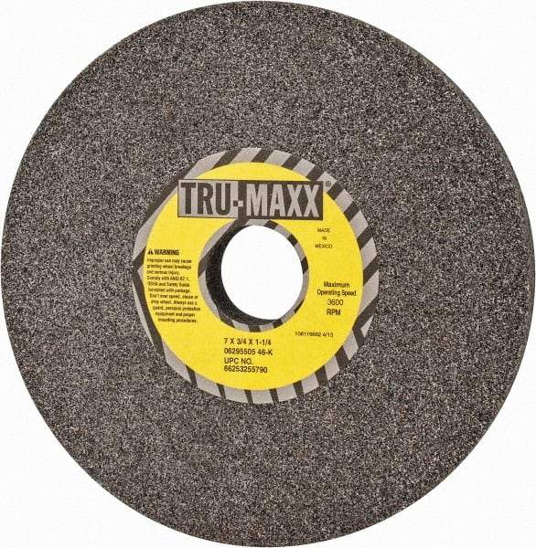 Tru-Maxx - 7" Diam x 1-1/4" Hole x 3/4" Thick, K Hardness, 46 Grit Surface Grinding Wheel - Aluminum Oxide, Type 1, Coarse Grade, 3,600 Max RPM, Vitrified Bond, No Recess - Eagle Tool & Supply
