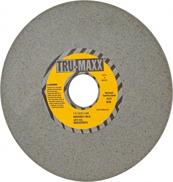 Tru-Maxx - 7" Diam x 1-1/4" Hole x 1/4" Thick, K Hardness, 100 Grit Surface Grinding Wheel - Aluminum Oxide, Type 1, Fine Grade, 3,600 Max RPM, Vitrified Bond, No Recess - Eagle Tool & Supply