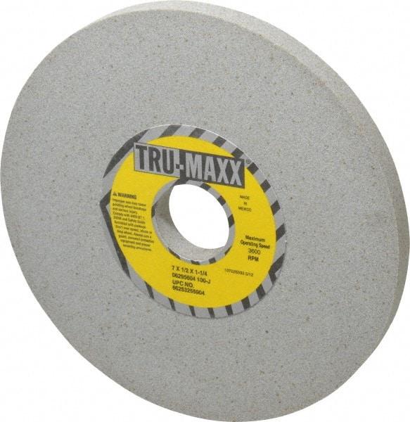 Tru-Maxx - 7" Diam x 1-1/4" Hole x 1/2" Thick, J Hardness, 100 Grit Surface Grinding Wheel - Aluminum Oxide, Type 1, Fine Grade, 3,600 Max RPM, Vitrified Bond, No Recess - Eagle Tool & Supply