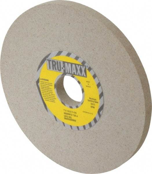 Tru-Maxx - 7" Diam x 1-1/4" Hole x 1/2" Thick, J Hardness, 120 Grit Surface Grinding Wheel - Aluminum Oxide, Type 1, Fine Grade, 3,600 Max RPM, Vitrified Bond, No Recess - Eagle Tool & Supply