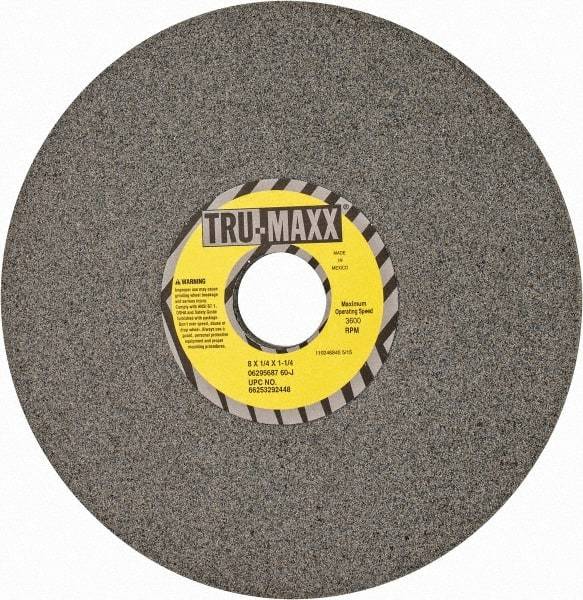 Tru-Maxx - 8" Diam x 1-1/4" Hole x 1/4" Thick, J Hardness, 60 Grit Surface Grinding Wheel - Aluminum Oxide, Type 1, Medium Grade, 3,600 Max RPM, Vitrified Bond, No Recess - Eagle Tool & Supply